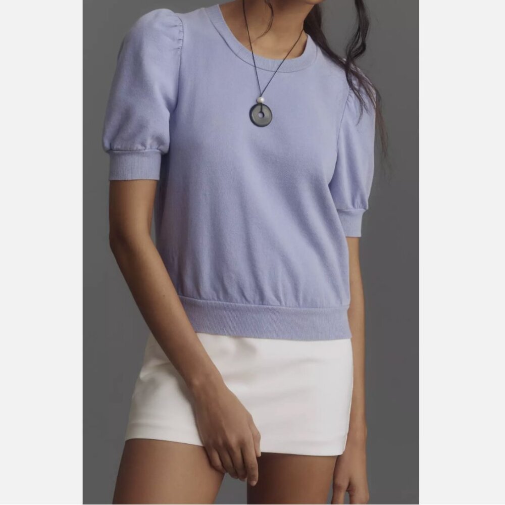 Anthropologie T.La Bluish Puff Short Sleeve Pullover Top